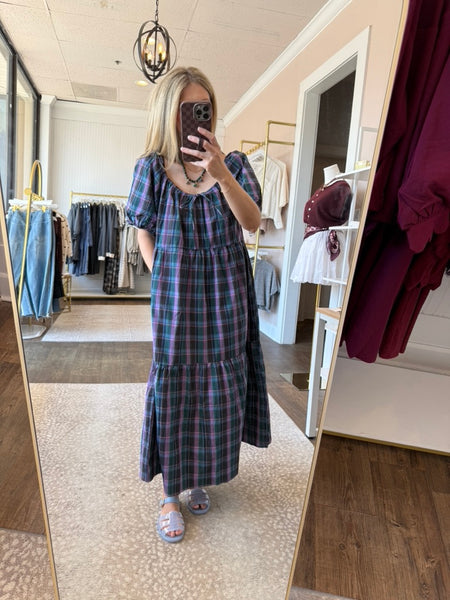 Violet & Green Plaid Midi Dress