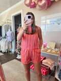 Coral Stripe Shorts Set - 2 Pcs