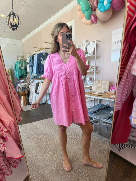 Hibiscus Pink Pleated Dress