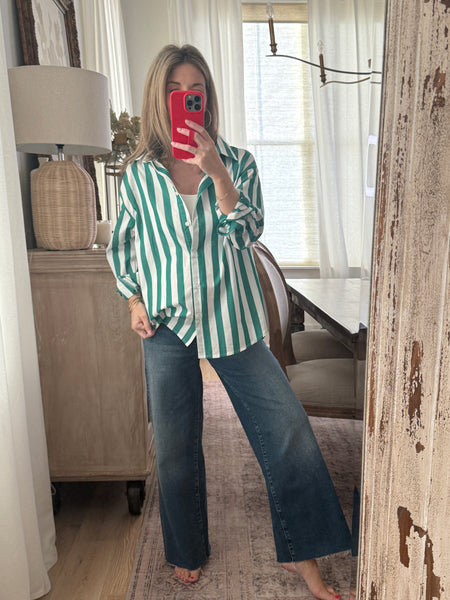 Oversized Stripe Button Down - Green