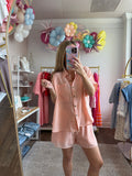 Peach Checker Top & Short Set - 2pcs