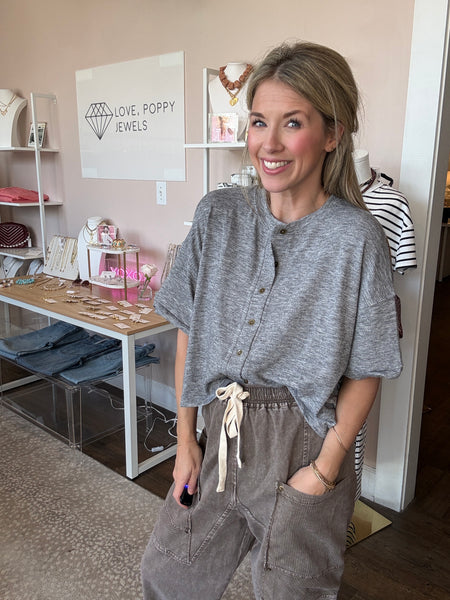 Grey Knit Short Sleeve Top