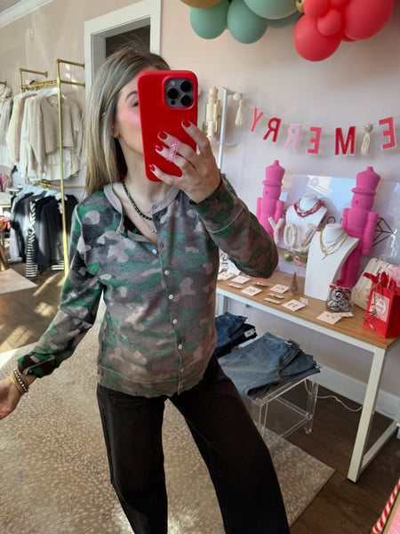 Camo reverse print cardigan