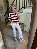 Maroon & White Stripe Knit Top