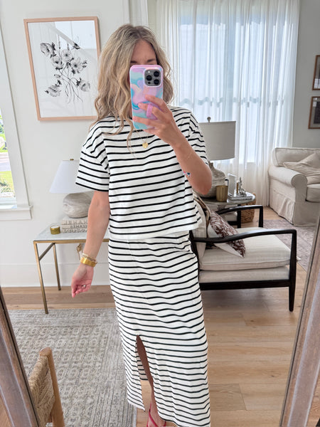 Black and White Striped Skirt Set - 2pcs