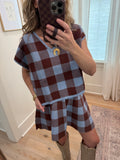 Blue Plaid Pleated Skirt Set - 2pcs.
