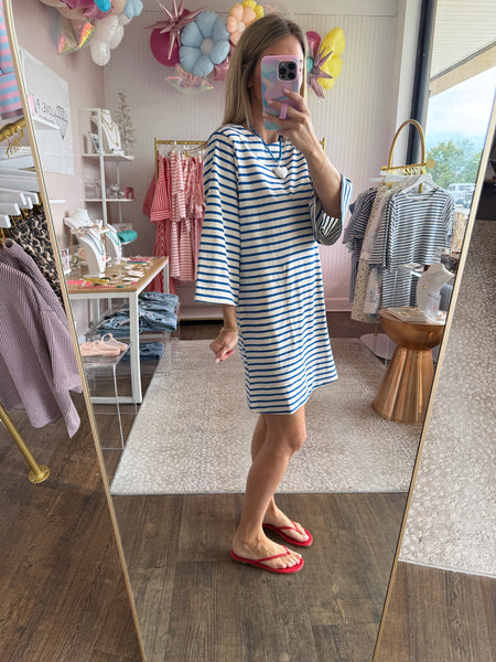 Royal Blue Striped Half Sleeve Dress