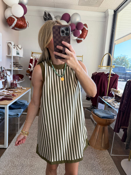 Olive Stripe Sleeveless Dress