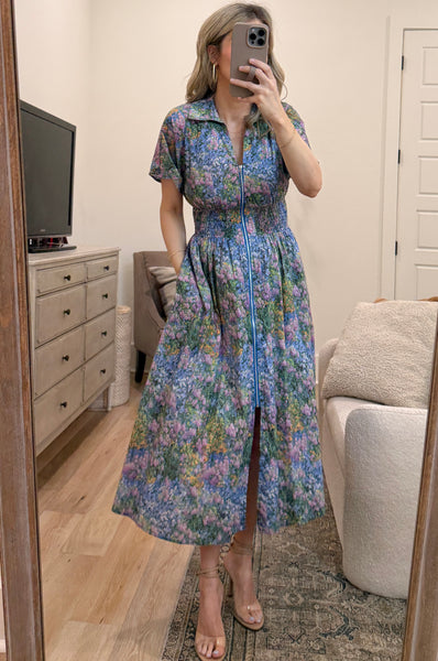 Cobalt Blue Zipper Maxi Dress