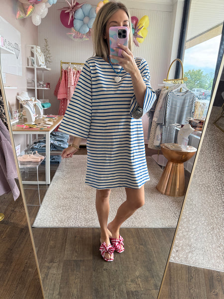 Royal Blue Striped Half Sleeve Dress