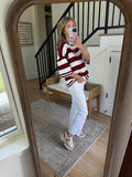 Maroon & White Stripe Knit Top