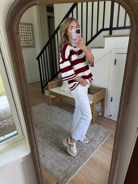 Maroon & White Stripe Knit Top