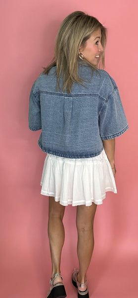 Denim Button Front Cropped Shirt