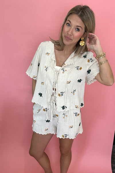 Floral Tie Front Top