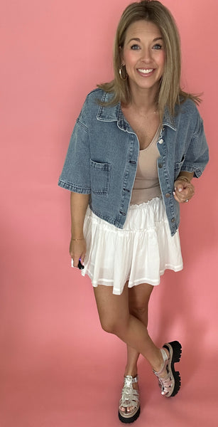 Denim Button Front Cropped Shirt