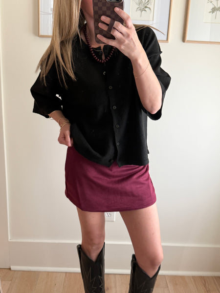 Black Drop Shoulder Short Sleeve Cardigan
