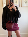 Black Tie-Front Peplum Blouse