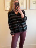 Black Multi Stripe Rolled Edge Cardigan