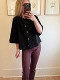 Black Short Sleeve Waffle Cardigan