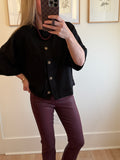 Black Short Sleeve Waffle Cardigan