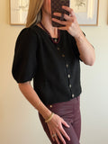 Black Button Up Puff Sleeve Sweater