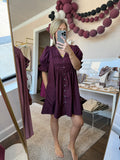 Maroon Pintuck Mini Dress