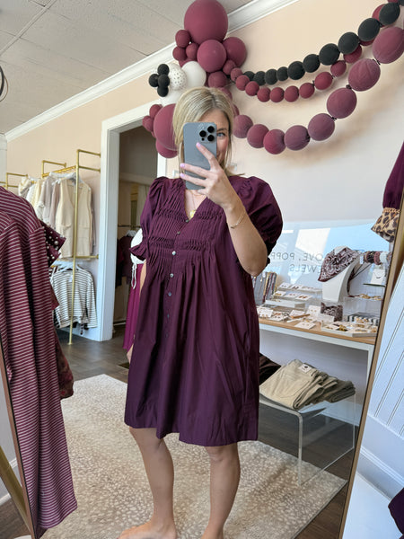 Maroon Pintuck Mini Dress