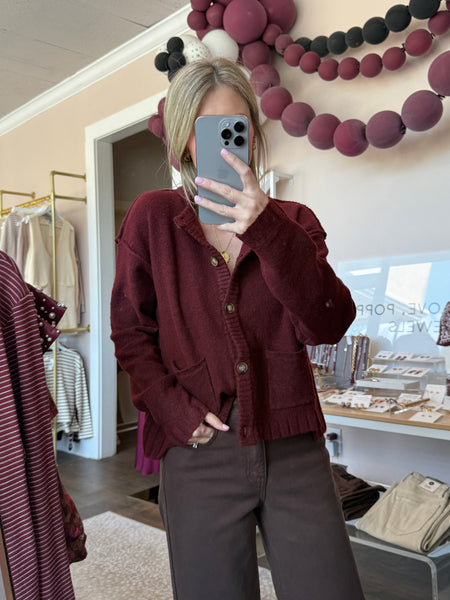 Wine Button-up Cardigan
