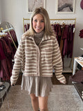 Mocha Collared Striped Button-Down Sweater