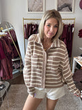 Mocha Collared Striped Button-Down Sweater