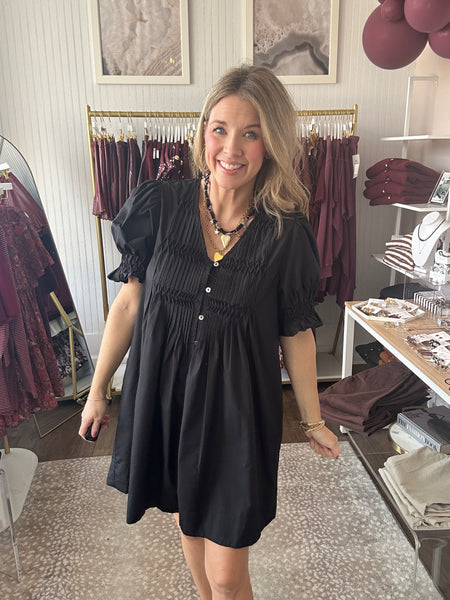 Black Pintuck Mini Dress