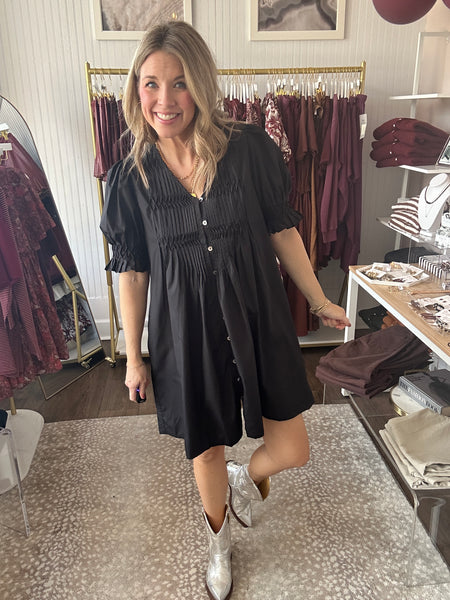 Black Pintuck Mini Dress