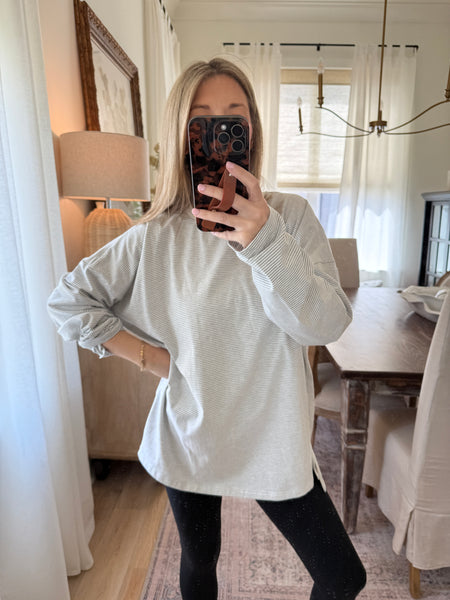 Grey/white stripe oversized top