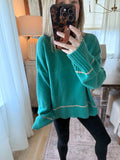 Teal drop shoulder sweater with contrast
