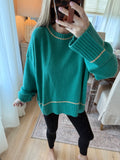 Teal drop shoulder sweater with contrast