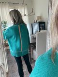 Teal drop shoulder sweater with contrast