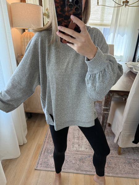 Brushed Waffle Long sleeve top - heather gray