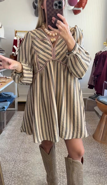 Sand Stripe Rope Trim Dress