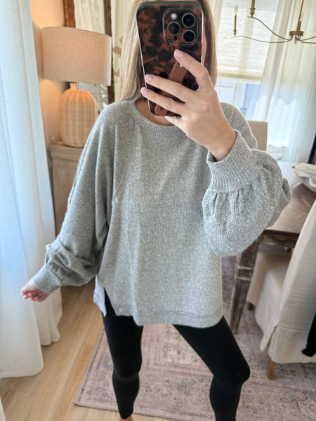 Brushed Waffle Long sleeve top - heather gray