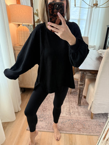 Brushed Waffle Long sleeve top - black