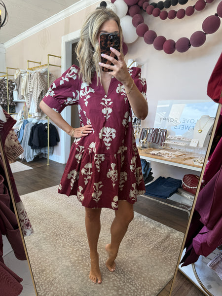 Garnet Ruffle Neck Mini Dress