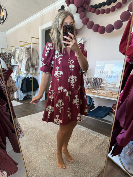 Garnet Ruffle Neck Mini Dress