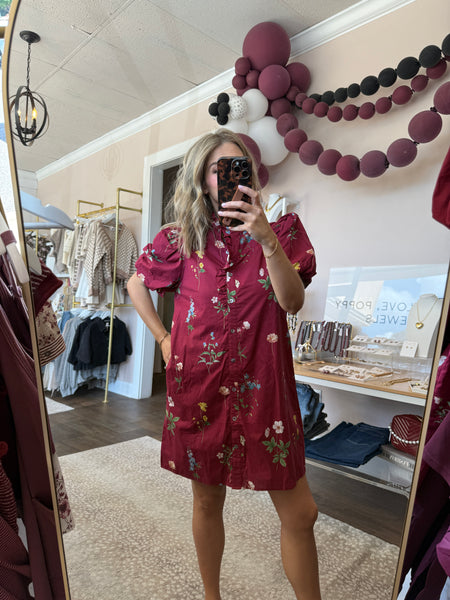 Multi Floral Maroon Dress