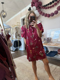 Multi Floral Maroon Dress