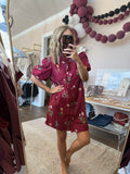 Multi Floral Maroon Dress