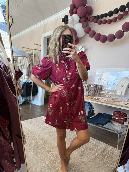 Multi Floral Maroon Dress