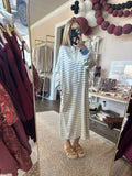 Striped drop shoulder midi dress - sky blue