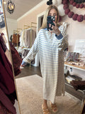 Striped drop shoulder midi dress - sky blue