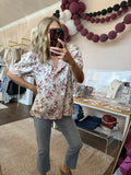 Floral Blouse with Ruffled Collar