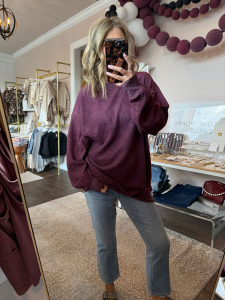 Oversized Crewneck Sweatshirt - Dark Cherry